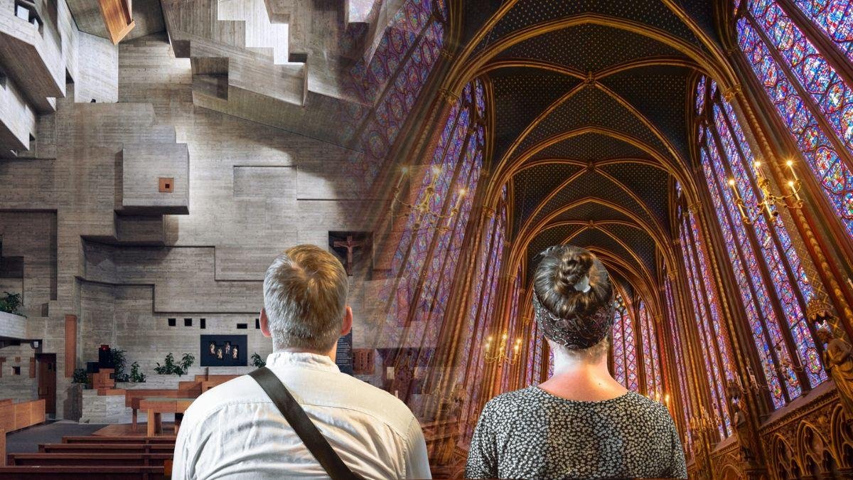 Iglesia de San Nicolás en Heremence, en Suiza, y Saint Chapelle, en Francia.