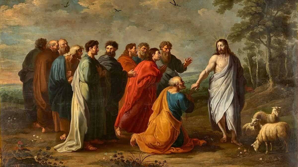 Tras confesar su divinidad, Pedro recibió de Jesús la condición de roca basal de la Iglesia y el poder sobre ella. 'Jesucristo entregando las llaves a San Pedro', de Willem van Herp II (1657-1729), Museo del Prado.
