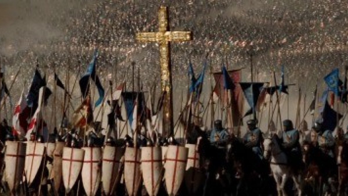 Los cruzados rumbo a su derrota en la película de El Reino de los Cielos, de Ridley Scott... los cristianos aparecen como toscos a medio civilizar