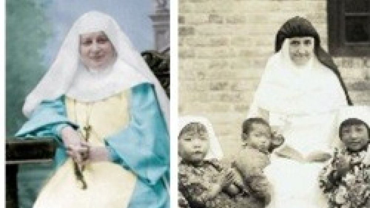 La Madre Riquelme -a la izquierda- y la Madre Esperanza de la Cruz -a la derecha, con niñas chinas