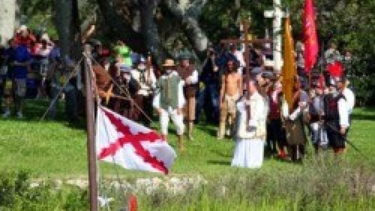 Recreación de la fundación de San Agustín de Florida, que incluyó misa -acción de gracias- y un banquete con indios amigos