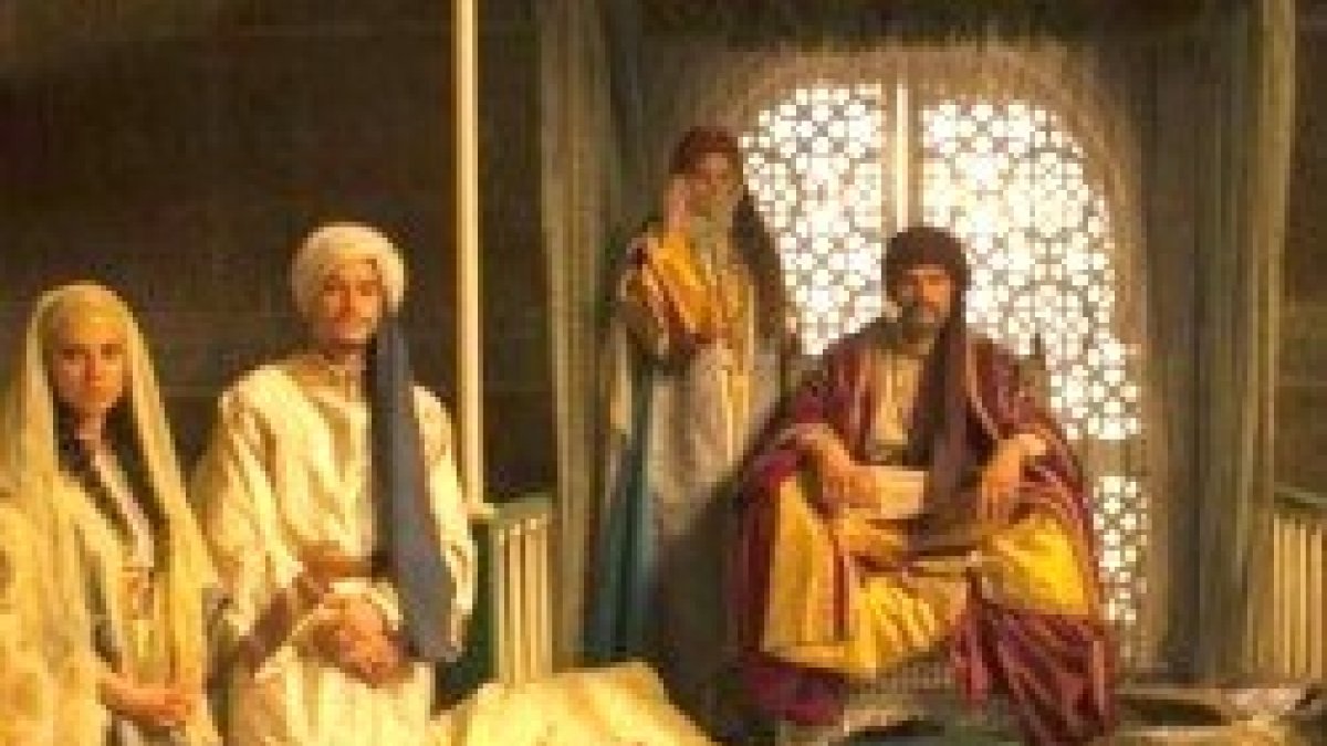 Fotograma de Requiem por Granada, serie de TV de 1991 que presentaba un Al-Ándalus culto y civilizado y reinos cristianos bárbaros y brutales