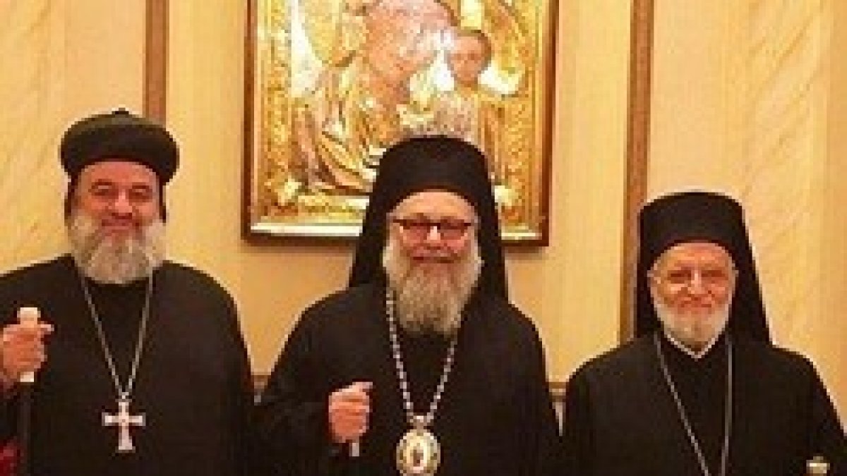 De izquierda a derecha, el Patriarca siro-ortodoxo, el greco-ortodoxo y el greco-católico de Damasco