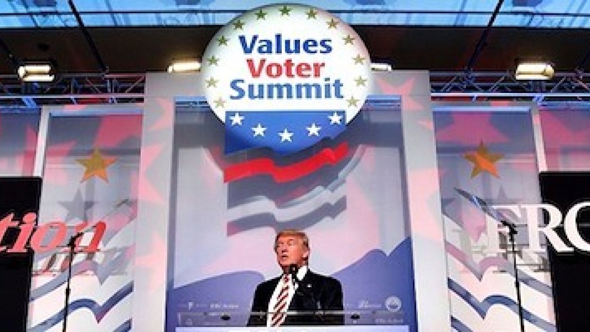 Donald Trump intervino a principios de septiembre en la Cumbre de Votantes con Valores.