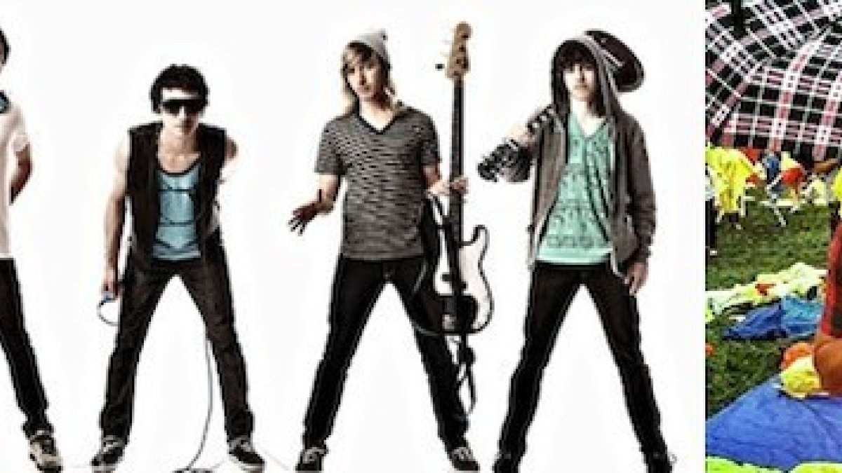 A la derecha, Patrick Klekas, en una Jornada Mundial de la Juventud; a la izquierda, su grupo, The Girlfriend Season.