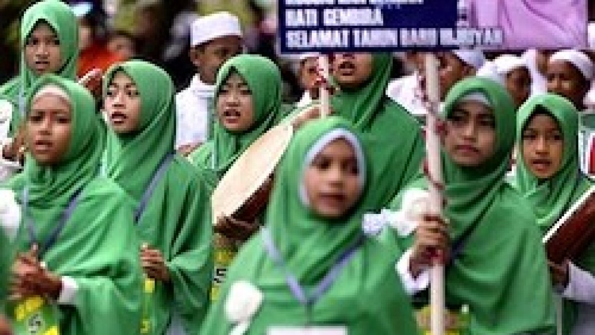 Estudiantes indonesias celebran el año nuevo islámico el 21 de septiembre en Banda Aceh. Foto: AFP.