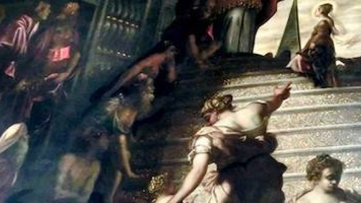 La Presentación de María en el Templo de Tintoretto se encuentra en la iglesia de la Madonna dell'Orto de Venecia.