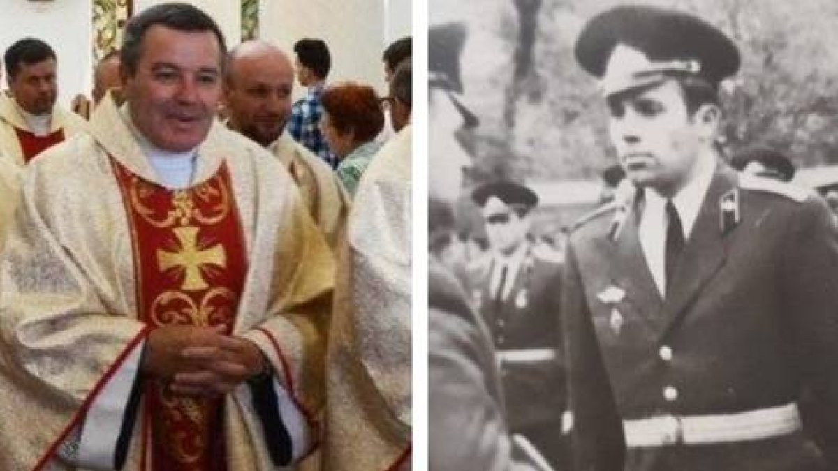Víctor Pogrebnii, ahora como sacerdote y antes como militar en la URSS