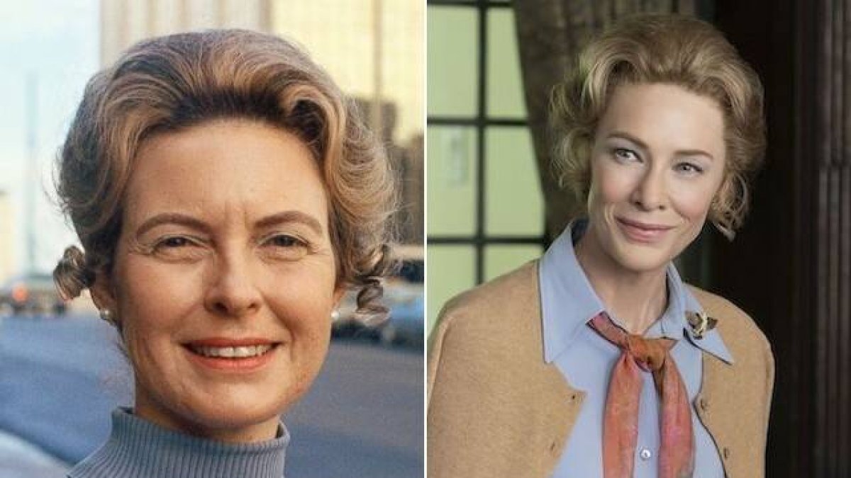 A la izquierda, Phyllis Schlafly. A la derecha, la buena caracterización física de Cate Blanchett.