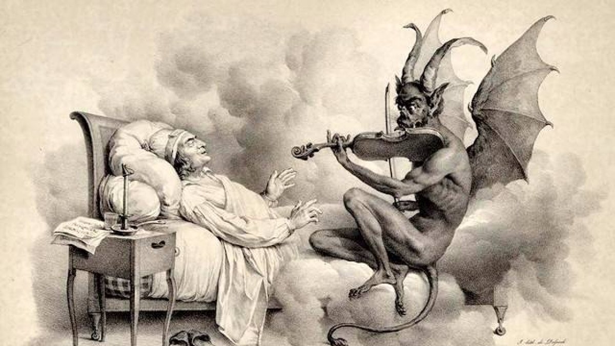 Grabado de 1824 de Louis-Léopold Boilly en el que representa una escena decisiva en la vida del compositor y violinista Giuseppe Tartini.