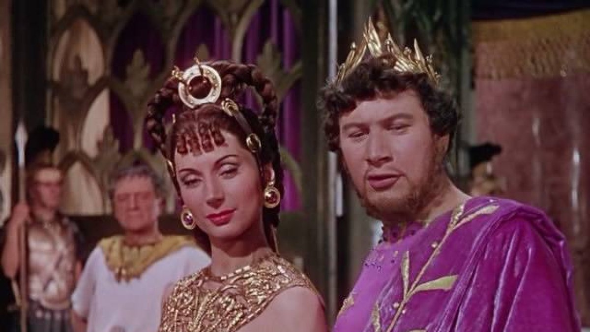 Popea y Nerón en Quo Vadis, la película clásica de  1951 - él logró la chica quitándosela a Otón... a quien conocemos bien por 3 biografías