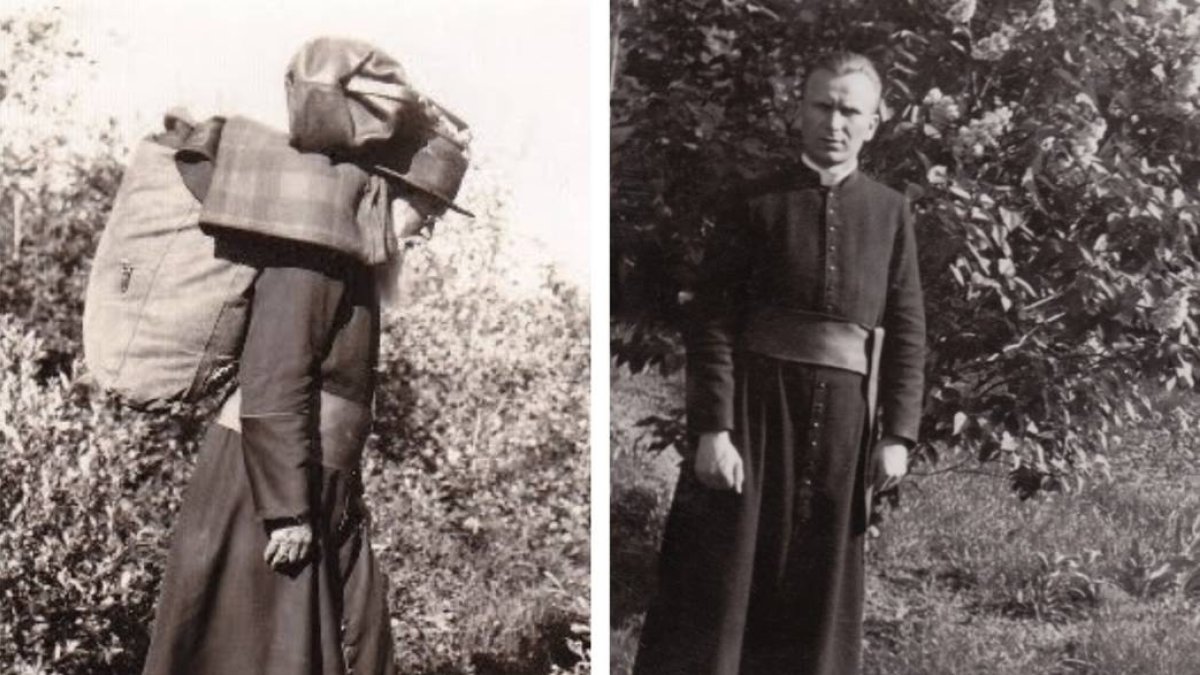 A la izquierda el obispo Ovidio Charlebois durante una de sus misiones; a la derecha el sacerdote mártir Jan Macha