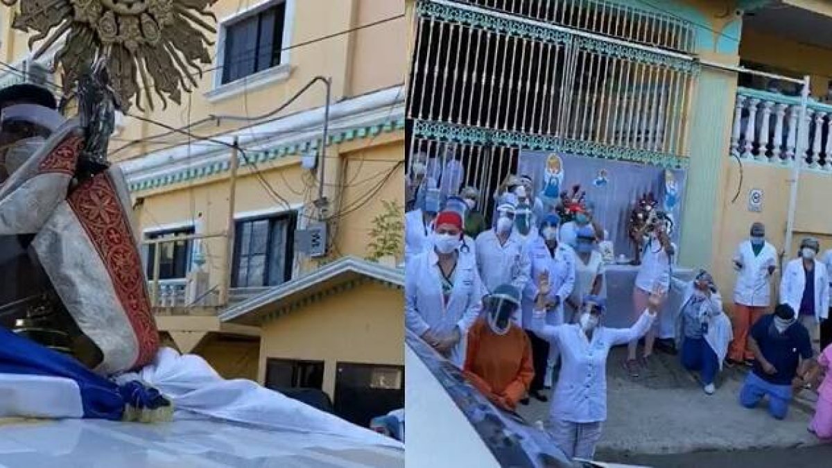 En plena pandemia del coronavirus, los sanitarios reciben emocionados al Santísimo en el Hospital Monte España de Managua