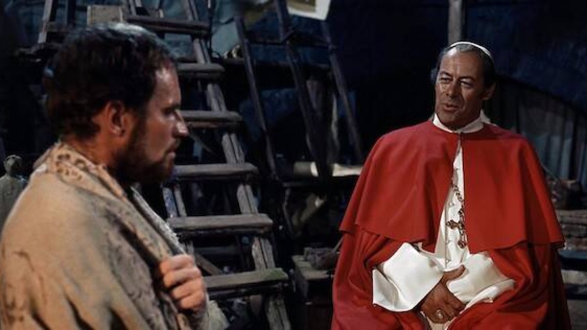 Julio II (Rex Harrison) y Miguel Ángel (Charlton Heston) en «El tormento y el éxtasis» (1965), de Carol Reed, nominada a cinco Oscar.