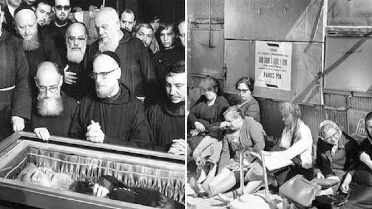 La muerte del Padre Pío el 23 de septiembre de 1968 dio lugar a una gran movilización popular para ver sus restos y asistir al funeral. Fotos: Ansa.it