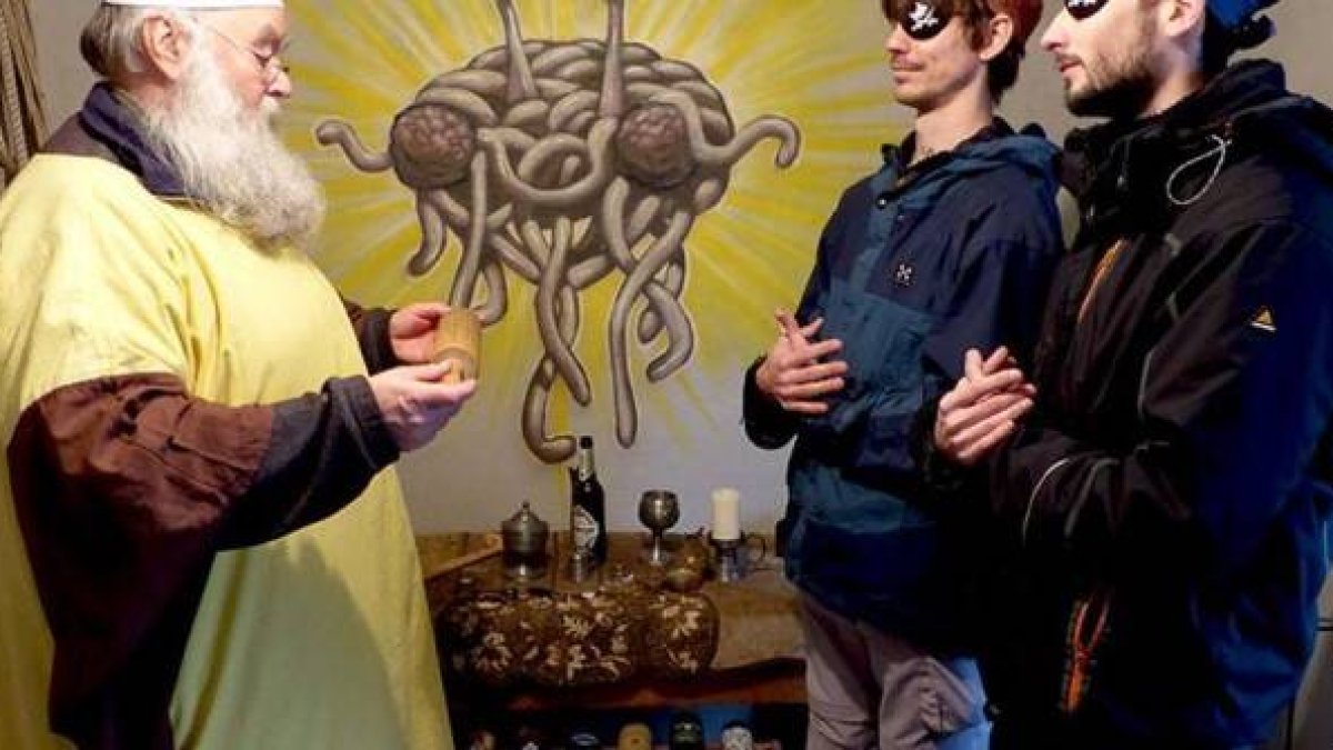 Una parodia burlesca pastafari de los rituales y los sentimientos de las personas religiosas, especialmente de los cristianos