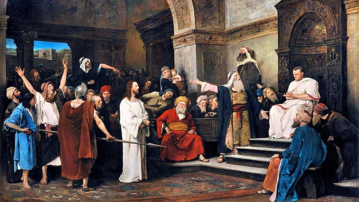 La aparente indiferencia de Poncio Pilatos ante Jesucristo («¿Qué es la verdad?», Jn 18, 38) apunta a la clave de bóveda del cristianismo... y de la aversión que se le tiene. Imagen: «Cristo ante Pilatos» (detalle) de Mihail Muncaksy (1844-1900).