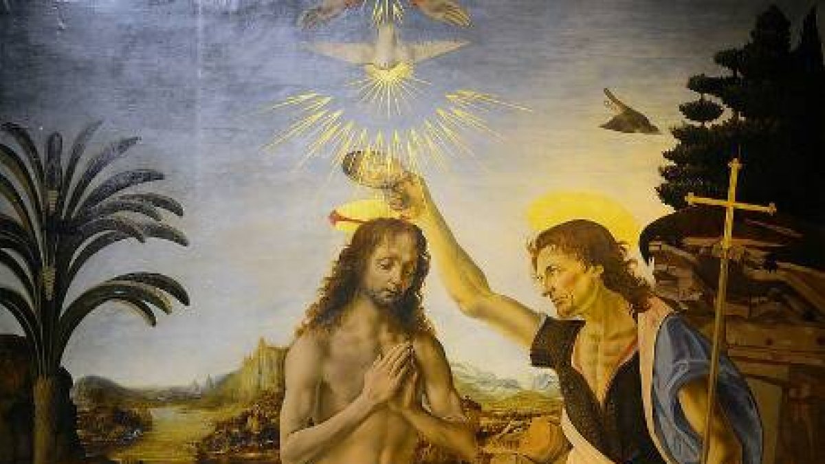 El Bautismo del Señor. Por Andrea del Verrocchio.
