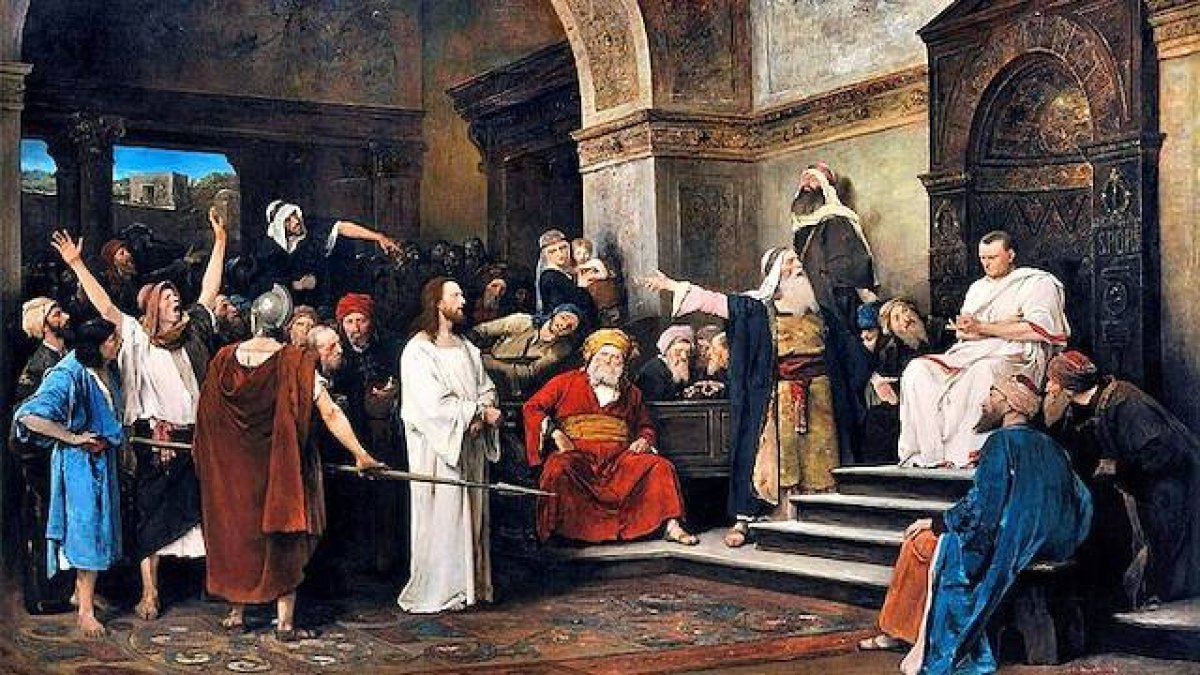 El juicio de Pilatos, una gran derrota de la Verdad sometida a un referéndum espontáneo. «Cristo ante Pilatos» (detalle), de Mihaly Munkacsy (1881).