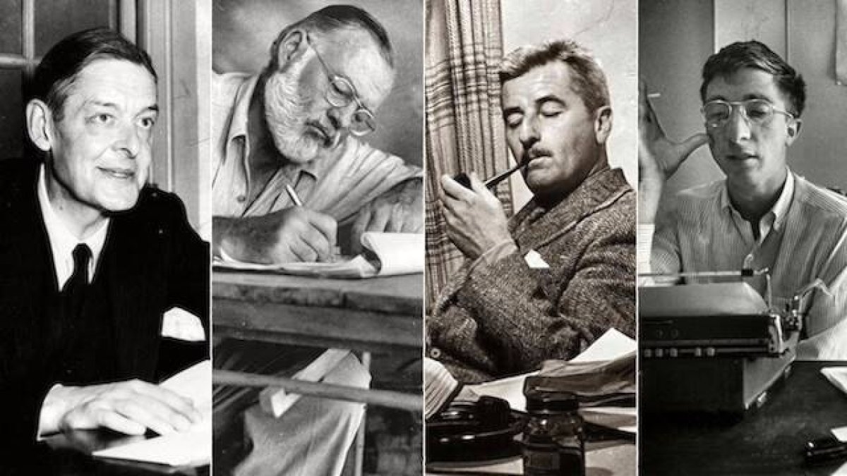 De izquierda a derecha, T.S. Eliot, Ernest Hemingway, William Faulkner y John Updike.
