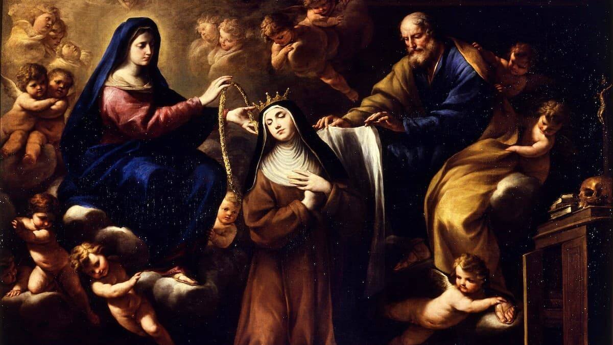 «Santa Teresa con la Virgen y San José» (detalle), cuadro de 1642 obra de Andrea Vaccaro. Real Academia de Bellas Artes de San Fernando.