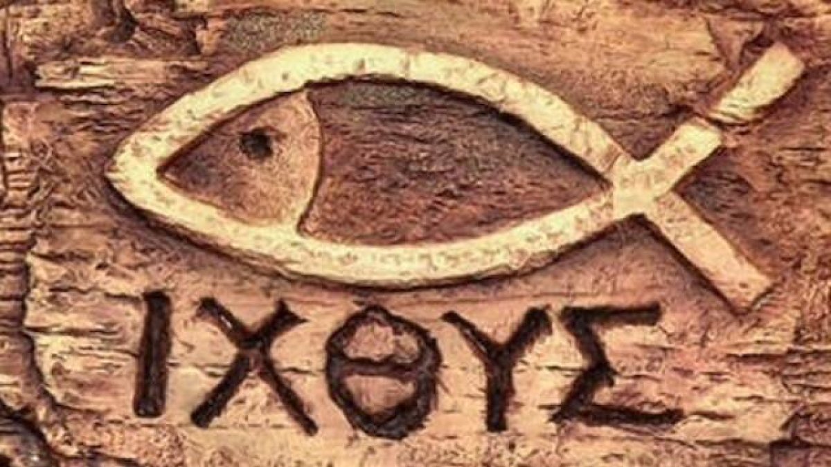 «Ichthys» (pez), símbolo de los primeros cristianos como acrónimo de «Iesous Christos Theou Yios Soter» [Jesús, Cristo, Hijo de Dios, Salvador].