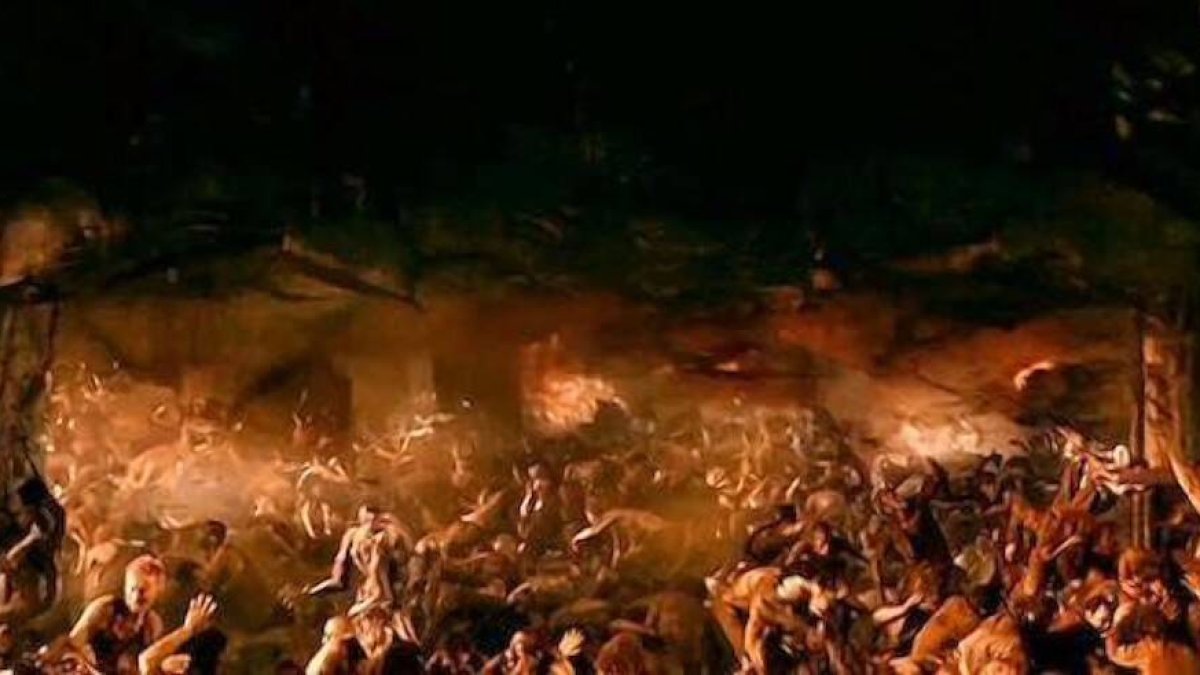 El infierno en «Constantine» (2005) de Francis Lawrence, con Keanu Reeves y Rachel Weisz: una visión claramente inspirada en los cuadros de El Bosco (1450-1516).