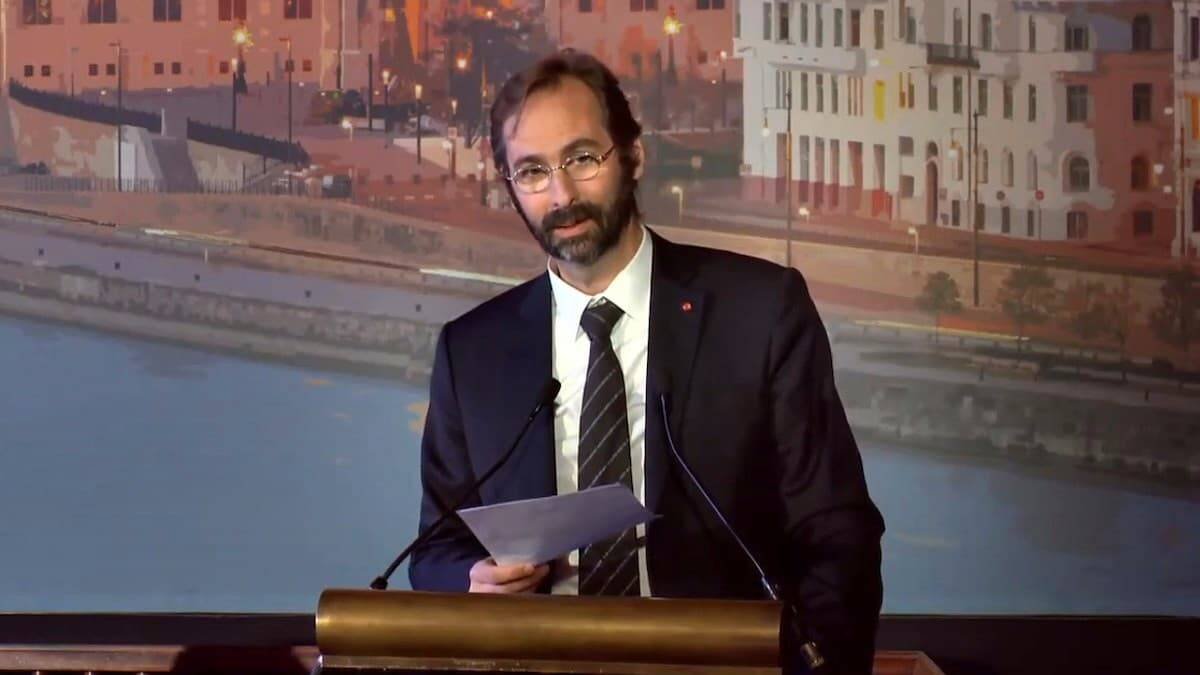 Grégor Puppinck, durante su intervención el 27 de mayo en la IV Cumbre Transatlántica de la Red Política por los Valores, celebrada este año en Budapest (Hungría).
