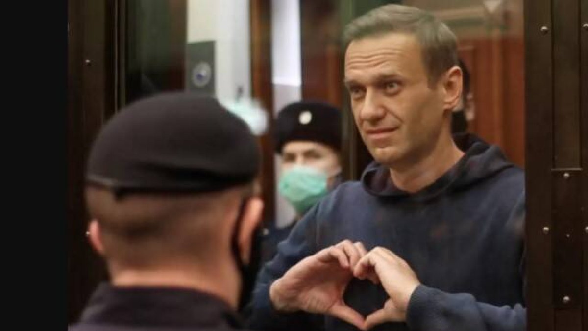 Alekséi Navalny en la primera parte de su juicio en febrero de 2021 -en la apelación habló de Cristo y sus palabras sobre la sed de justicia