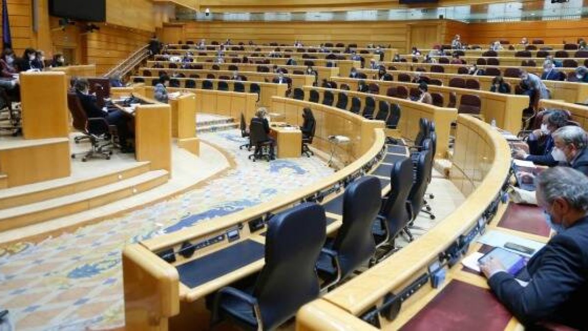 Una sesión del Senado español en febrero de 2021... la Asamblea por la Vida pide a los senadores votar contra la eutanasia