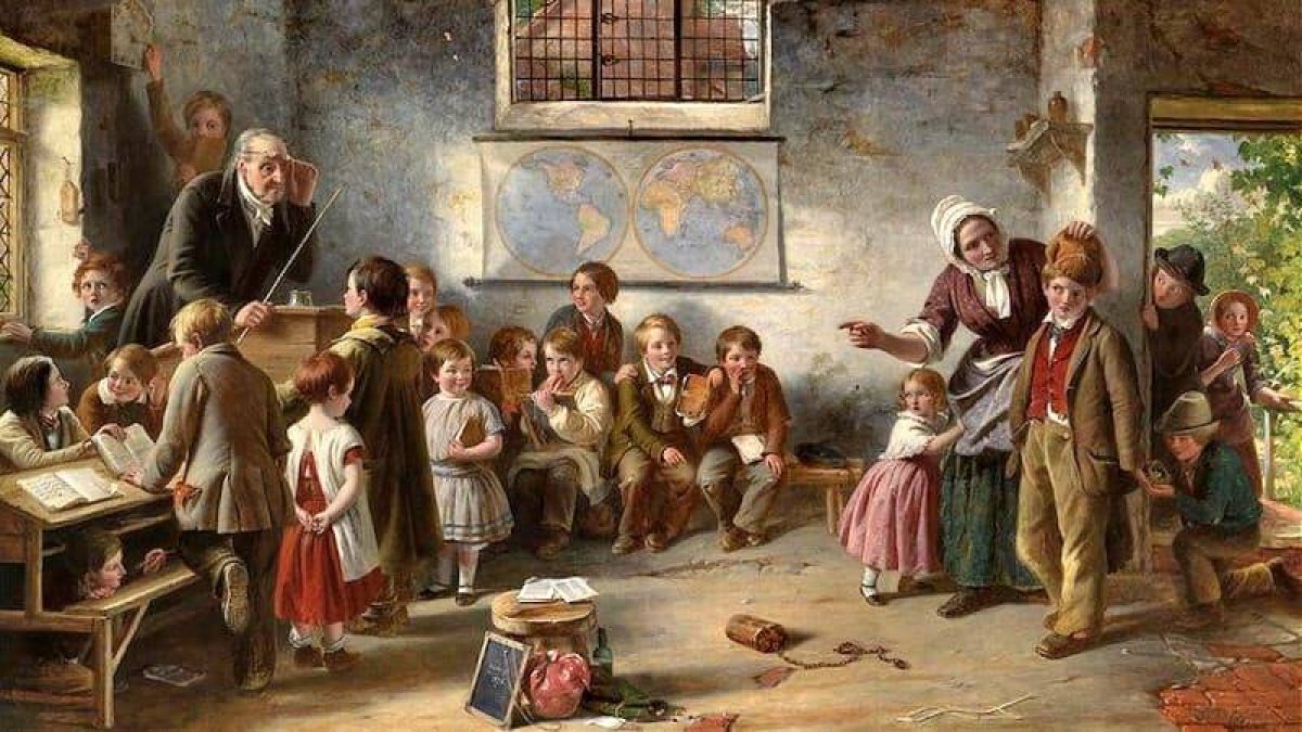 «El nuevo alumno», de Thomas Brooks (1818-1891). Una escenificación de la importancia que tiene la escuela para las familias, pero también de la importancia que tienen las familias para la escuela, pues de ellas viene el estímulo para mejorar.