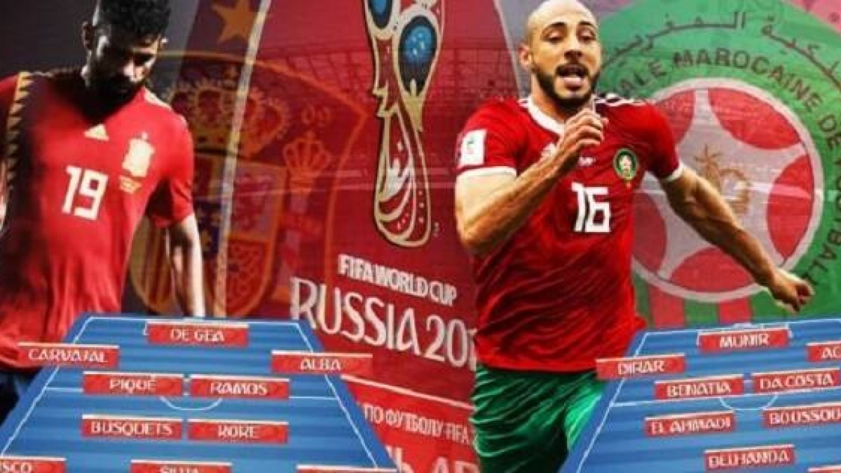 Montaje del partido España-Marruecos en Rusia 2018... cuatro años después, los españoles prefieren los marroquíes a los rusos