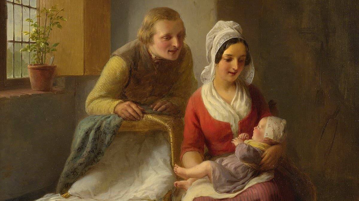'El recién nacido' (1882), cuadro de François Antoine de Bruycker. Nada crea vínculos más sólidos que el nacimiento de un hijo.