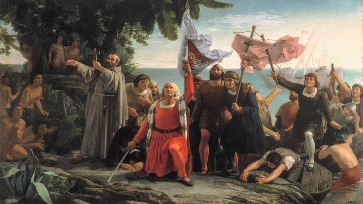 'Primer desembarco de Cristóbal Colón en América' (1862), de Dióscoro Teófilo Puebla y Tolín (Museo del Prado). Junto al Almirante, los primeros frailes que llevaron la fe al nuevo continente.