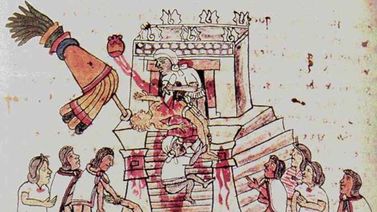 Sacrificios humanos en México. Códice Magliabechiano. Biblioteca Florentina.