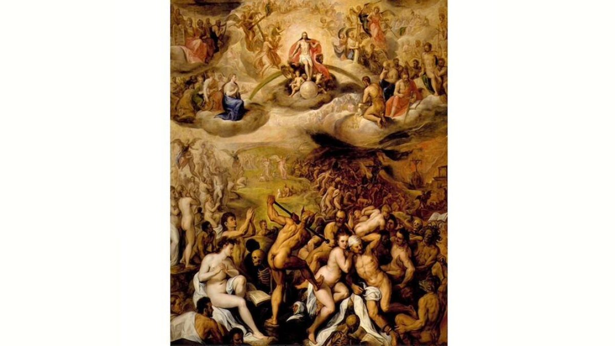 Es cada persona quien, con sus acciones, se somete al final de su vida al examen de Dios, quien dictamina en consecuencia. 'El juicio final' de Chrispijn van den Broeck (1523-1591).