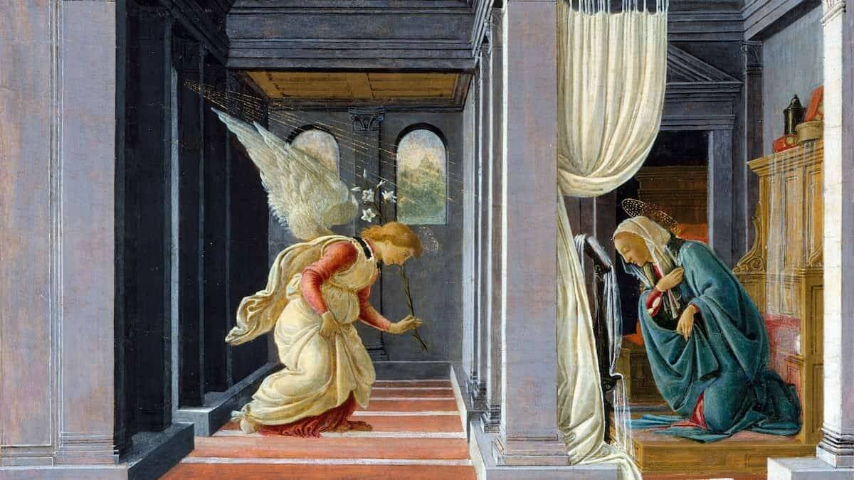 La Anunciación de Sandro Botticelli (c. 1485). Museo Metropolitan de Nueva Yok. La Virgen María estaba ya plenamente casada con San José en ese momento.