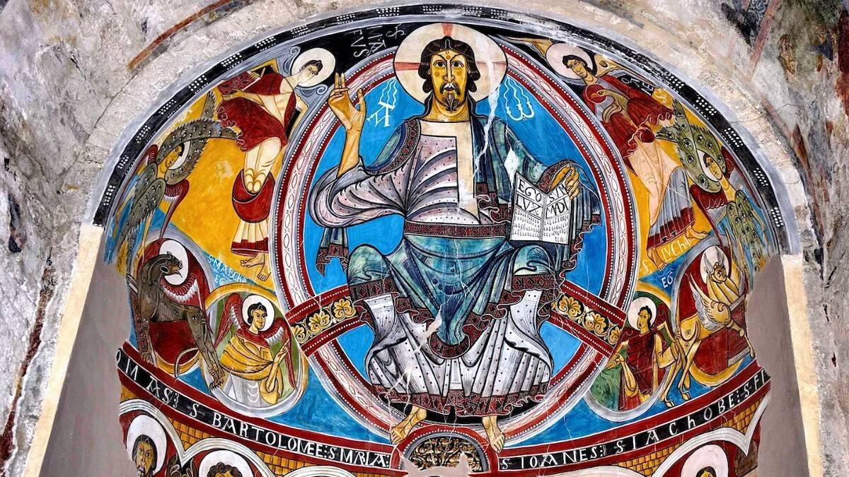 Pantocrátor, fresco en la iglesia de Sant Climent de Taüll, siglo XII (Lérida, España).