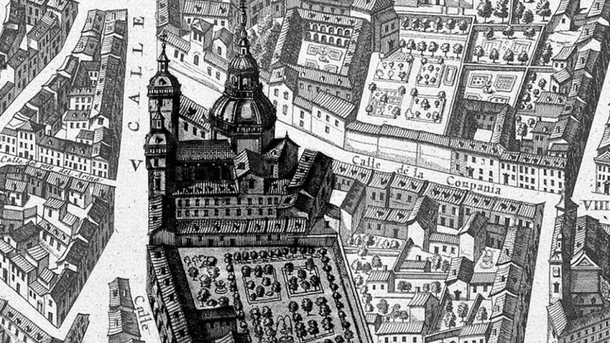 Colegio Imperial de la Compañía de Jesús, en la calle de Toledo. Plano de Madrid de Pedro Texeira (1656)