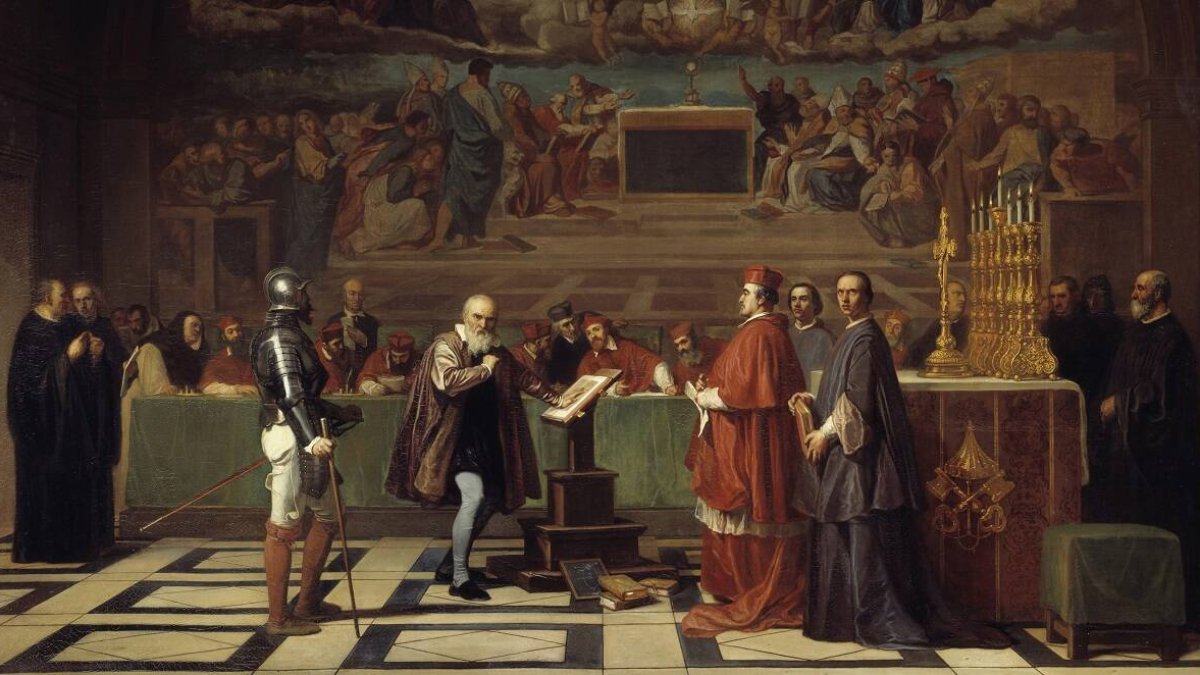 Galileo ante la Oficina Santa, una pintura del siglo XIX por Joseph-Nicolas Robert-Fleury