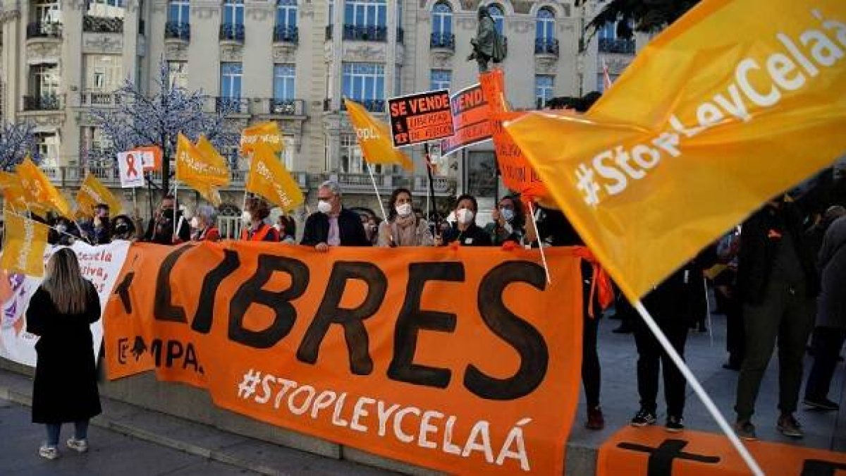 Protestas de familias y colegios contra la Ley Celaá en noviembre de 2020, pero se aprobó y ahora el Tribunal Constitucional la apoya