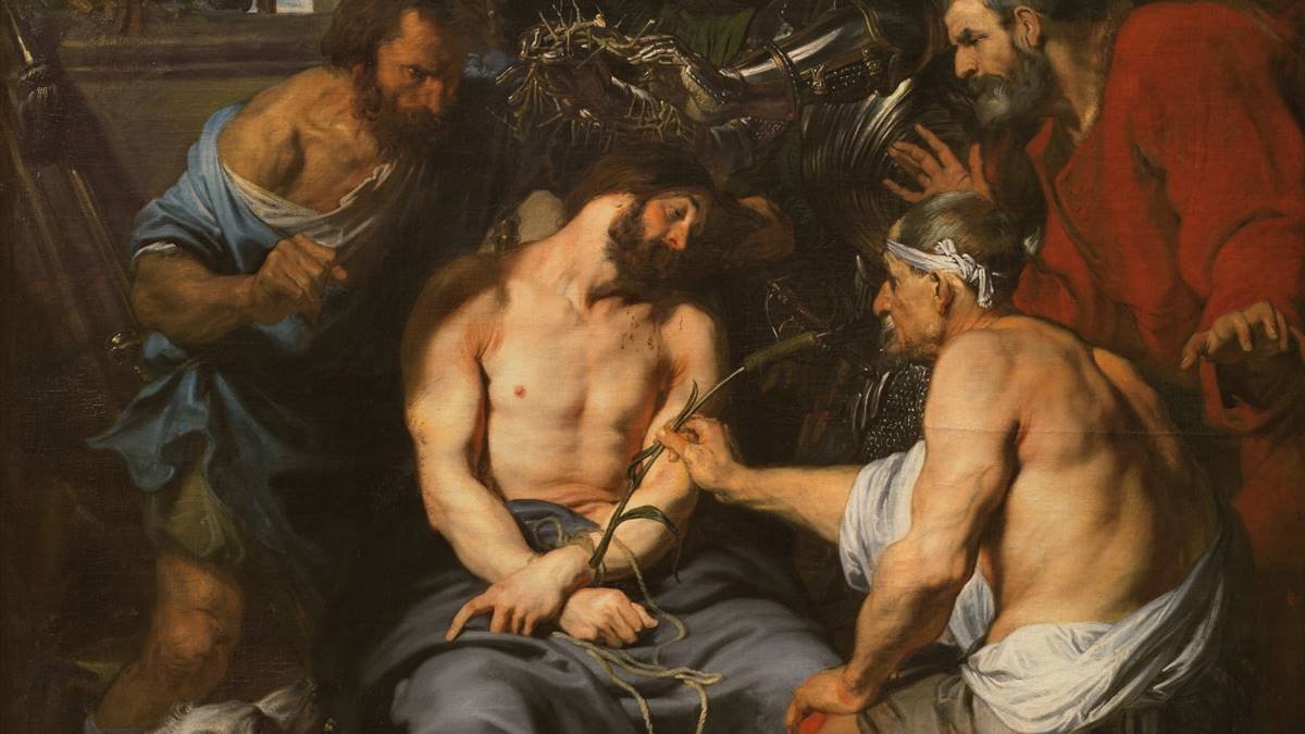 Jesucristo es objeto de burlas en 'La Coronación de espinas' (1620) de Anton Van Dick. Museo del Prado.