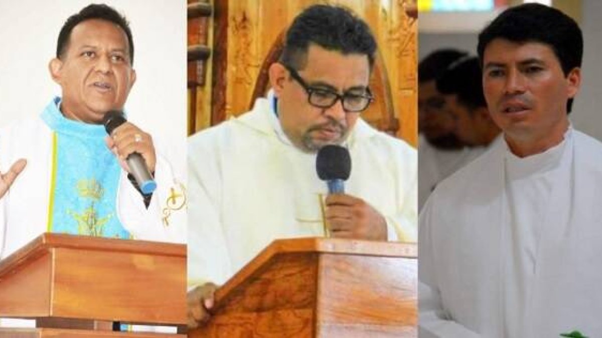 Los sacerdotes Julio Norori, Iván Centeno y Cristóbal Gadea, detenidos por el régimen de Ortega en Nicaragua