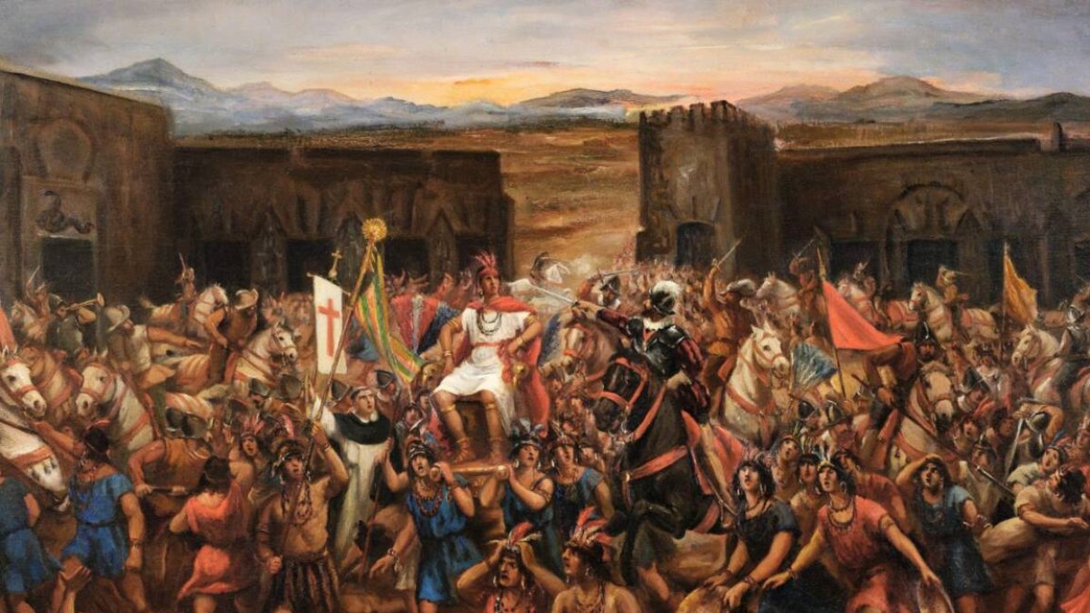 La captura de Atahualpa en Cajamarca. Juan Lepiani (1926)