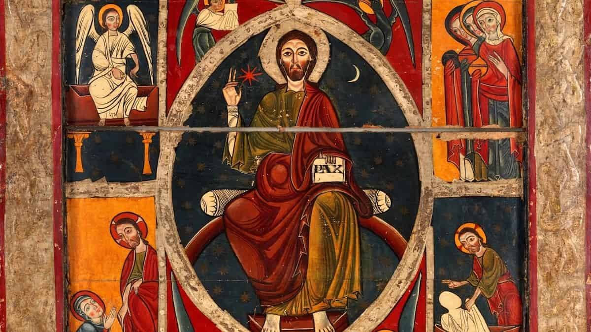 'En el principio era el Verbo' (comienza el Evangelio de San Juan): el Logos, la Palabra. El Ser precede a la Acción.Detalle del Pantocrátor del Maestro de Lluça (c. 1210), Museo del Prado.