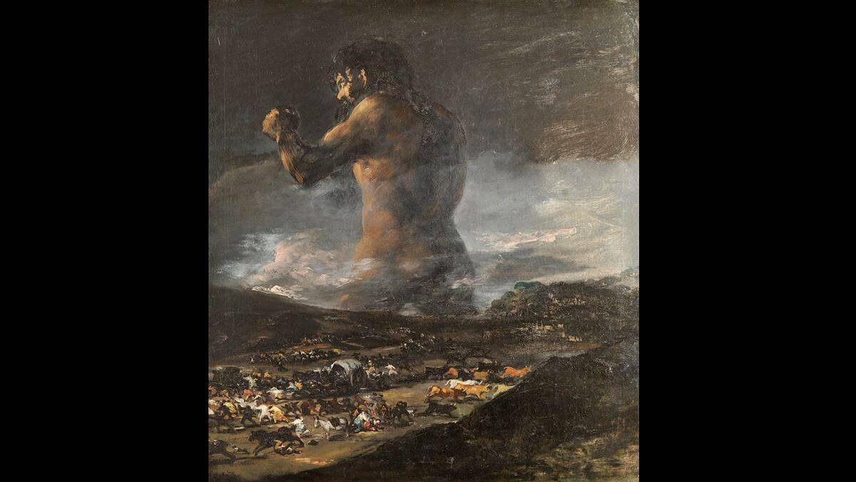 'El coloso' de Goya (Museo del Prado), una representación adecuada de lo que supone la crematística ilimitada (ya denunciada por Aristóteles) como factor de destrucción de la virtud, de la familia y de la civilización.