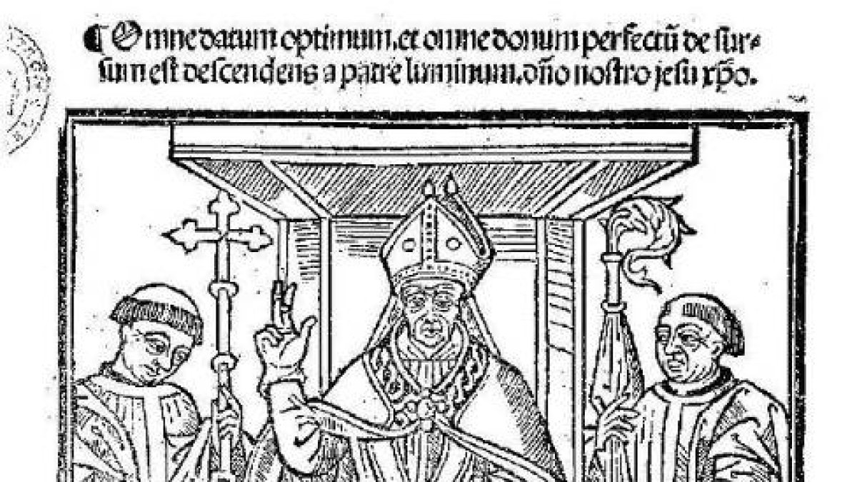 Fray Pedro de Alcalá entregando un ejemplar de su obra al arzobispo de Granada, fray Hernando de Talavera. (Biblioteca Nacional de España). Tomado de Wikipedia.