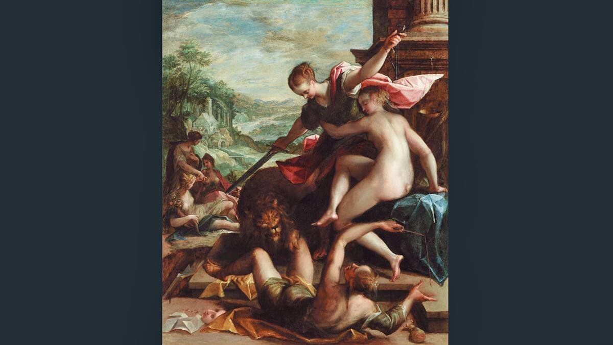 Hans von Aachen, 'El triunfo de la verdad' (1598), representada con una espada tras derrotar a la mentira, la envidia y la navidad. Detroit Institute of Arts.