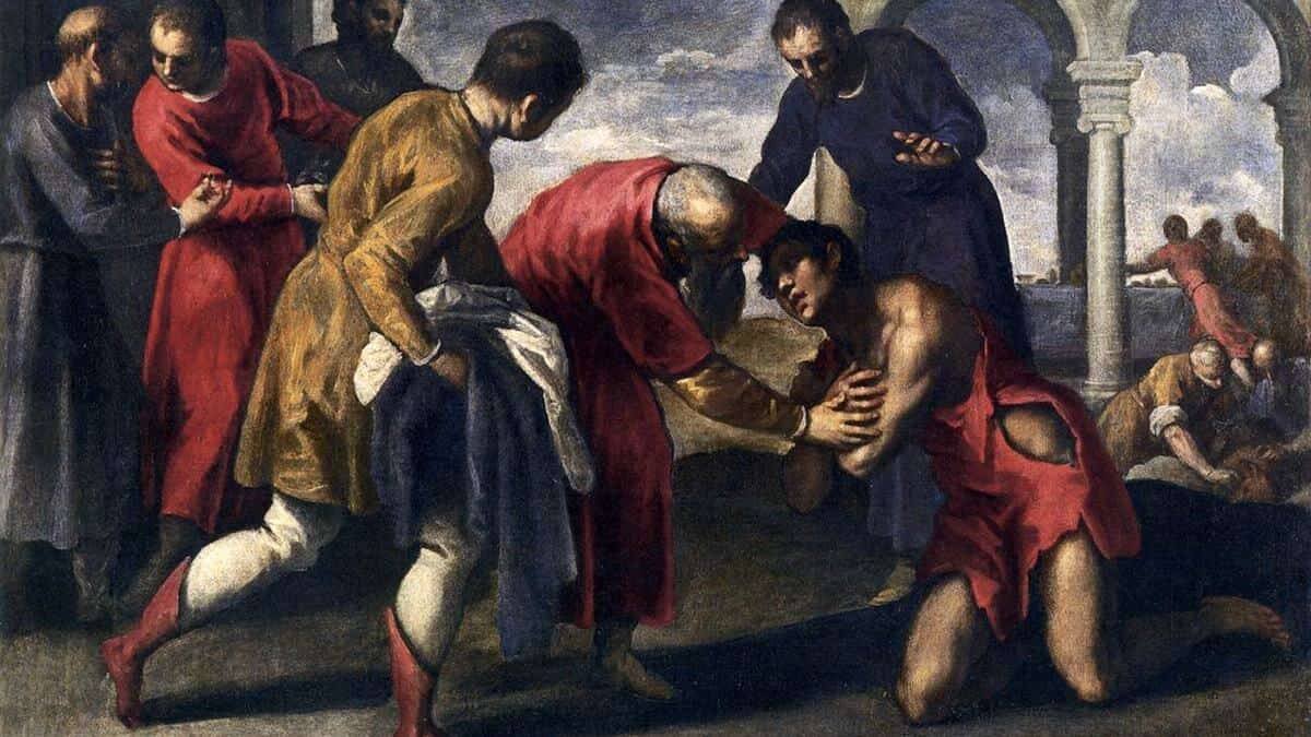 Jacopo Palma el Joven, 'El regreso del hijo pródigo' (detalle, 1595), Galería de la Academia de Venecia. Tras su conversión, el hijo pródigo se apresura a volver a casa, donde su padre, al verle, echó a correr para abrazarle (Lc 15, 20).