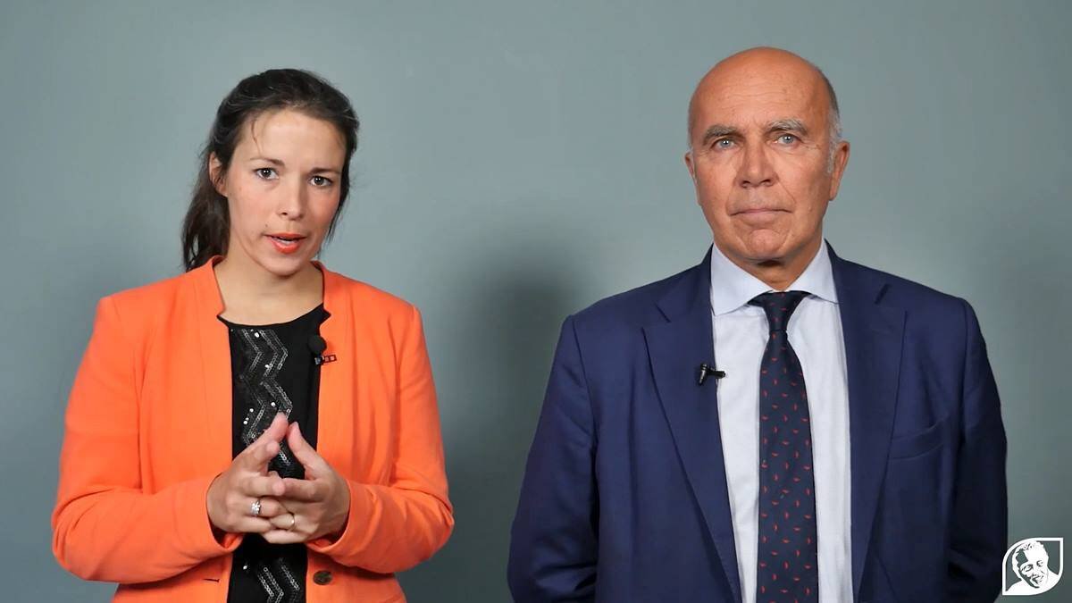 Lucie Pacherie, jurista y representante legal de la Fundación Jérôme Lejeune, y su presidente, Jean-Marie Le Méné. Foto: captura Fondation Jérôme Lejeune.